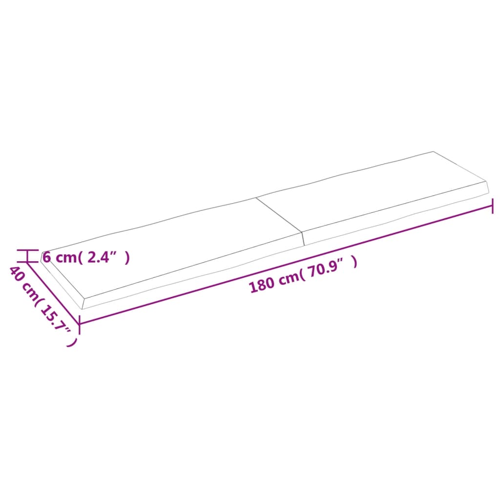 Tischplatte 180x40x(2-6) cm Massivholz Behandelt Baumkante