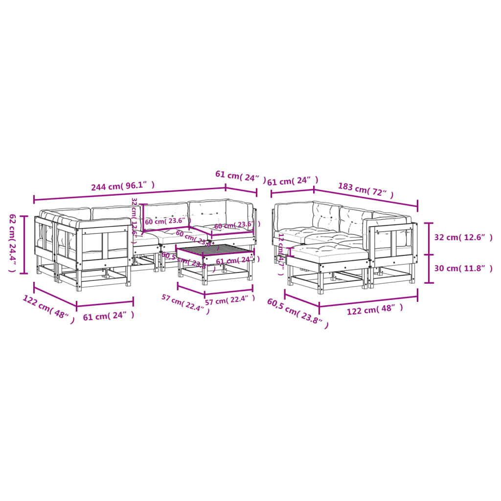 10-tlg. Garten-Lounge-Set mit Kissen Weiß Massivholz - Pazzar.ch