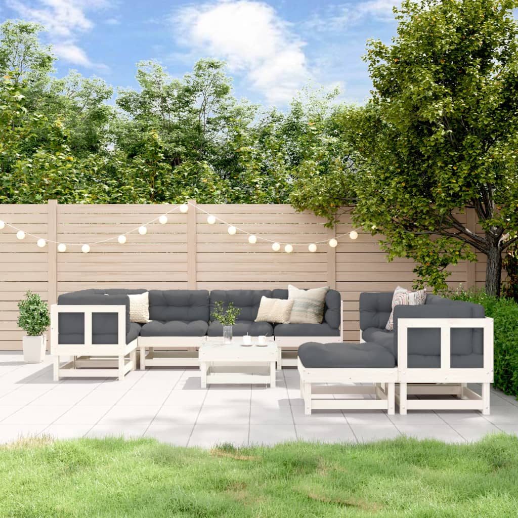 10-tlg. Garten-Lounge-Set mit Kissen Weiß Massivholz - Pazzar.ch