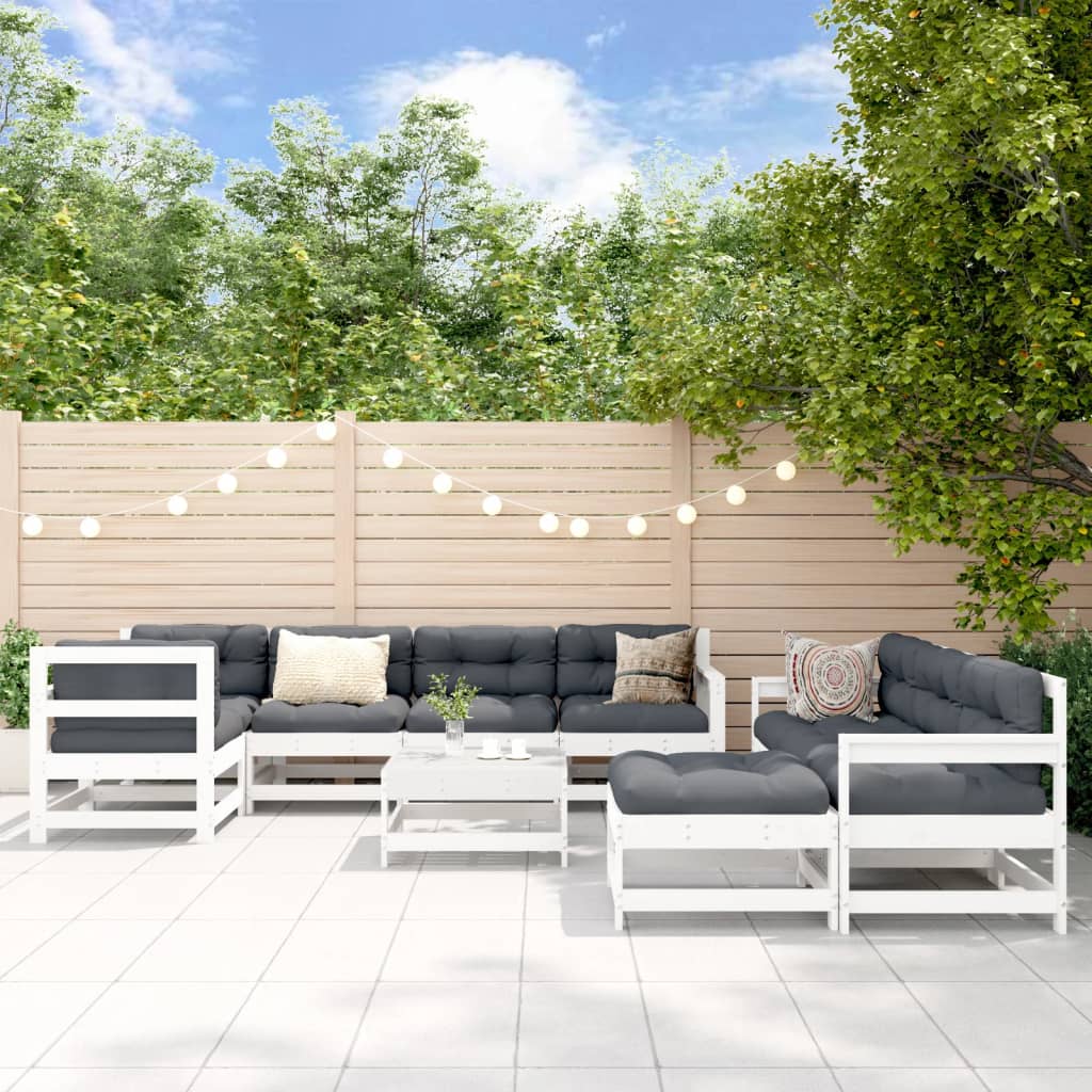 10-tlg. Garten-Lounge-Set mit Kissen Weiß Massivholz - Pazzar.ch