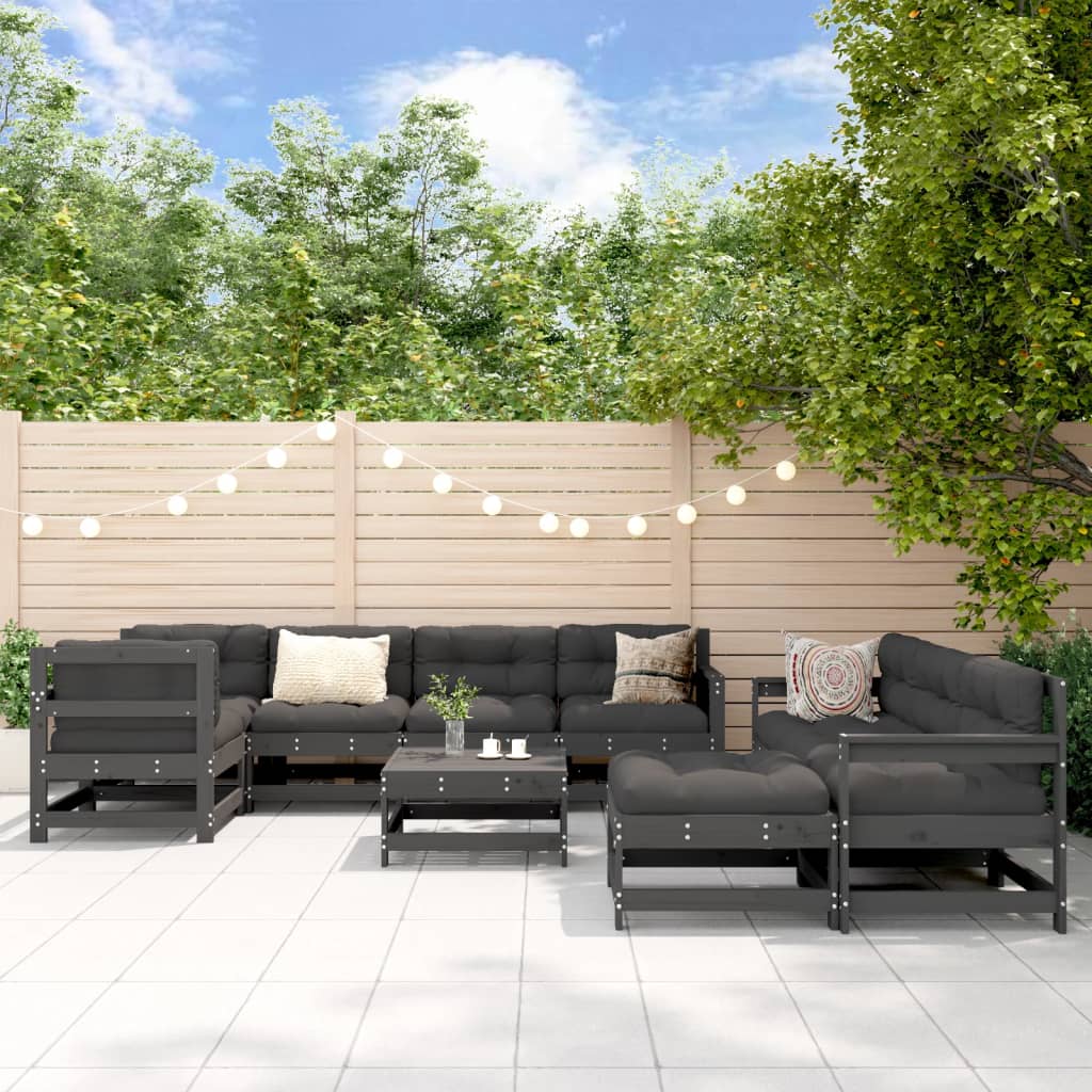 10-tlg. Garten-Lounge-Set mit Kissen Grau Massivholz - Pazzar.ch