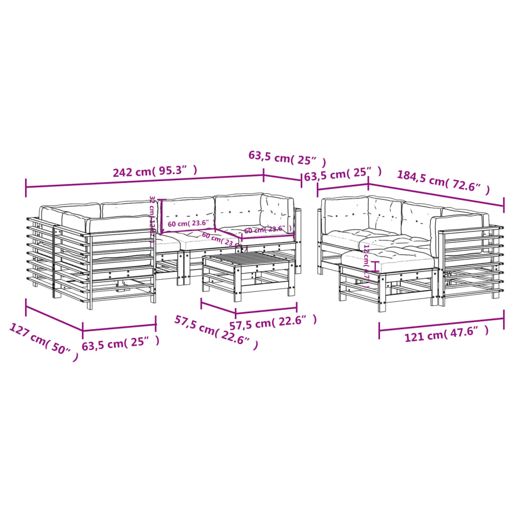 10-tlg. Garten-Lounge-Set mit Kissen Massivholz - Pazzar.ch