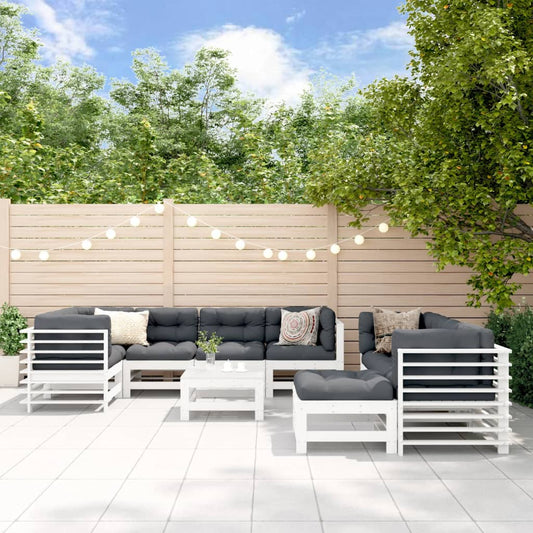 10-tlg. Garten-Lounge-Set mit Kissen Weiß Massivholz - Pazzar.ch