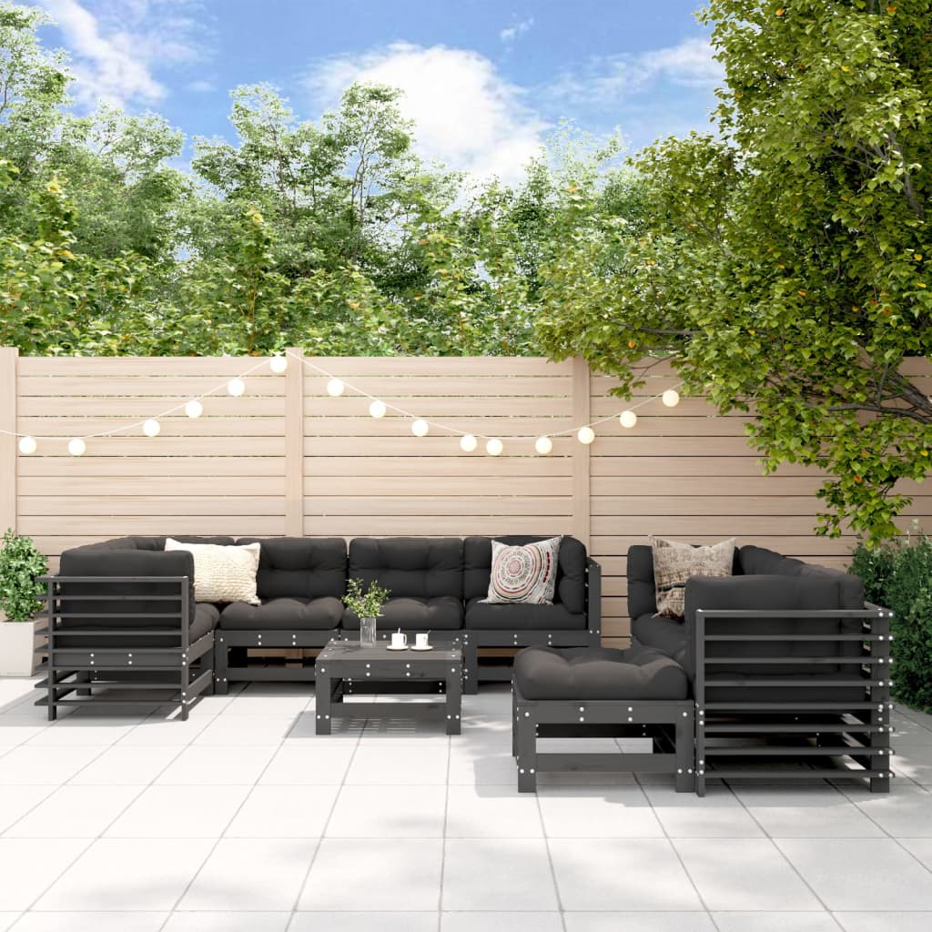 10-tlg. Garten-Lounge-Set mit Kissen Grau Massivholz - Pazzar.ch