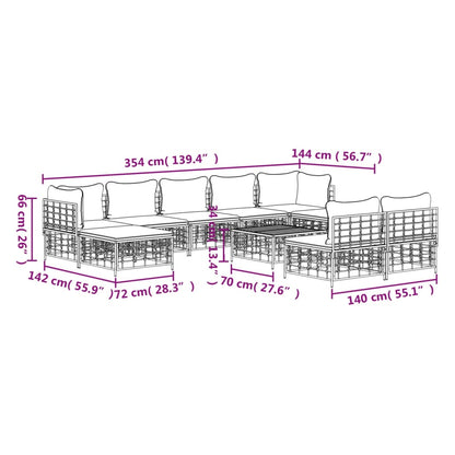 10-tlg. Garten-Lounge-Set mit Kissen Anthrazit Poly Rattan - Pazzar.ch