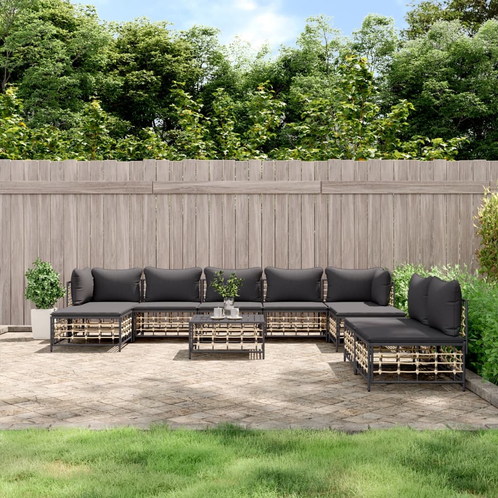 10-tlg. Garten-Lounge-Set mit Kissen Anthrazit Poly Rattan - Pazzar.ch