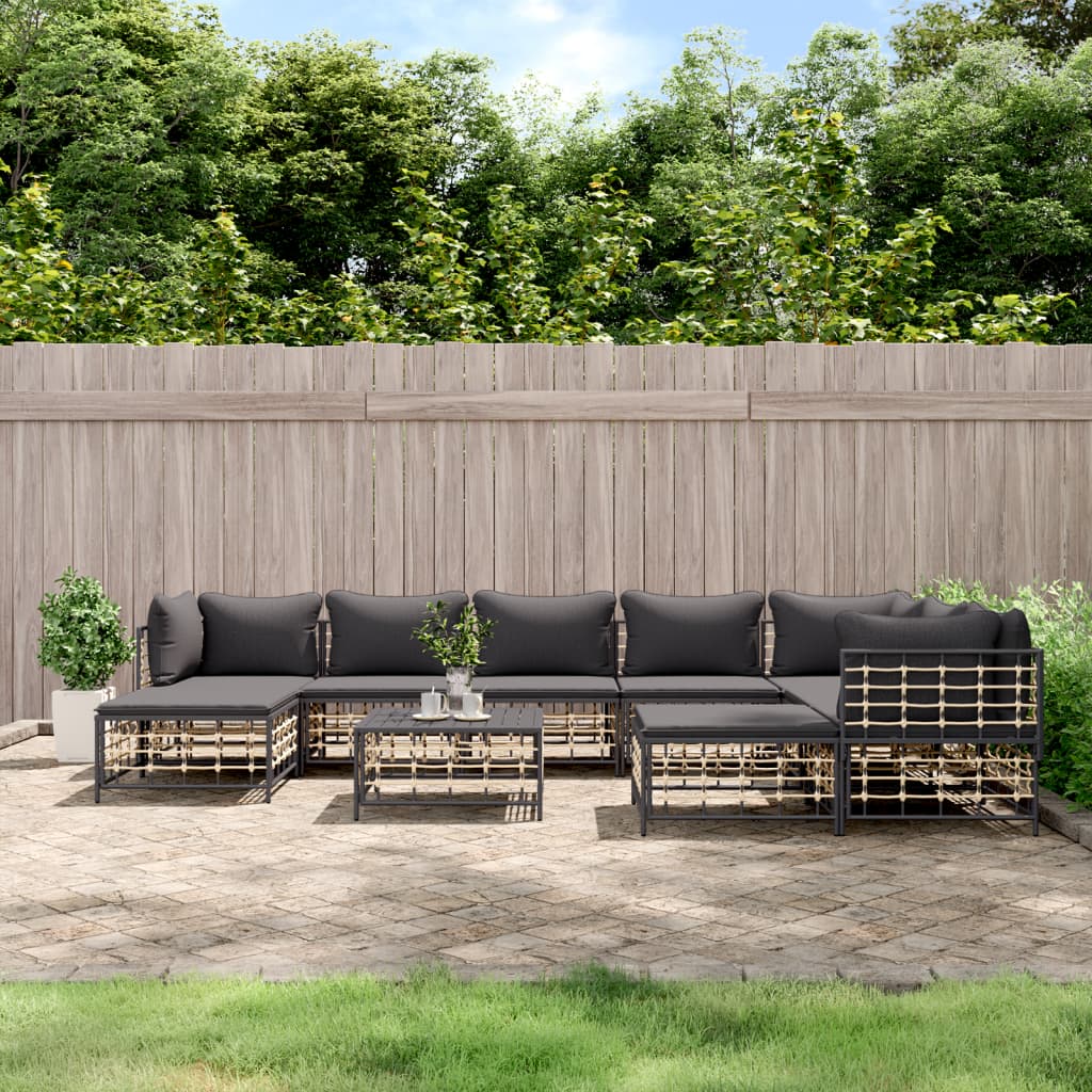 10-tlg. Garten-Lounge-Set mit Kissen Anthrazit Poly Rattan - Pazzar.ch