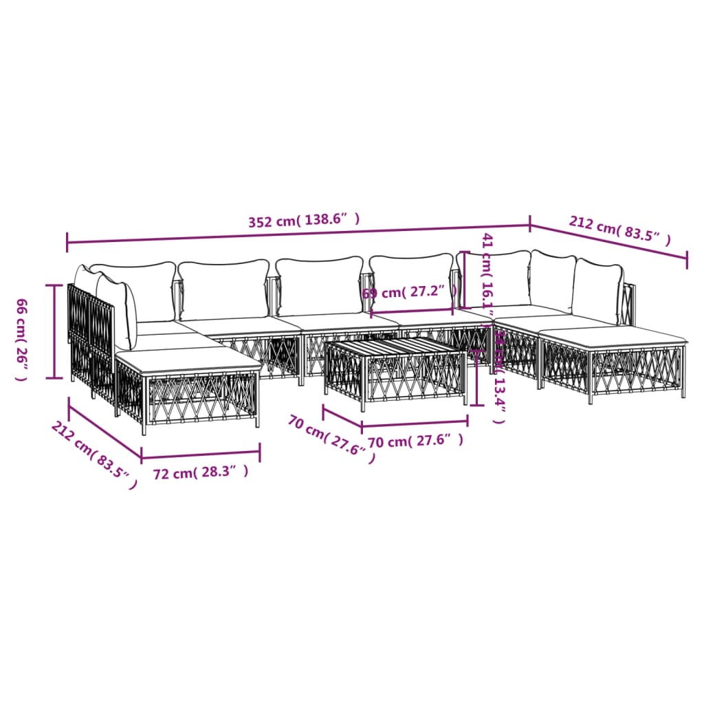 10-tlg. Garten-Lounge-Set mit Kissen Weiß Stahl - Pazzar.ch