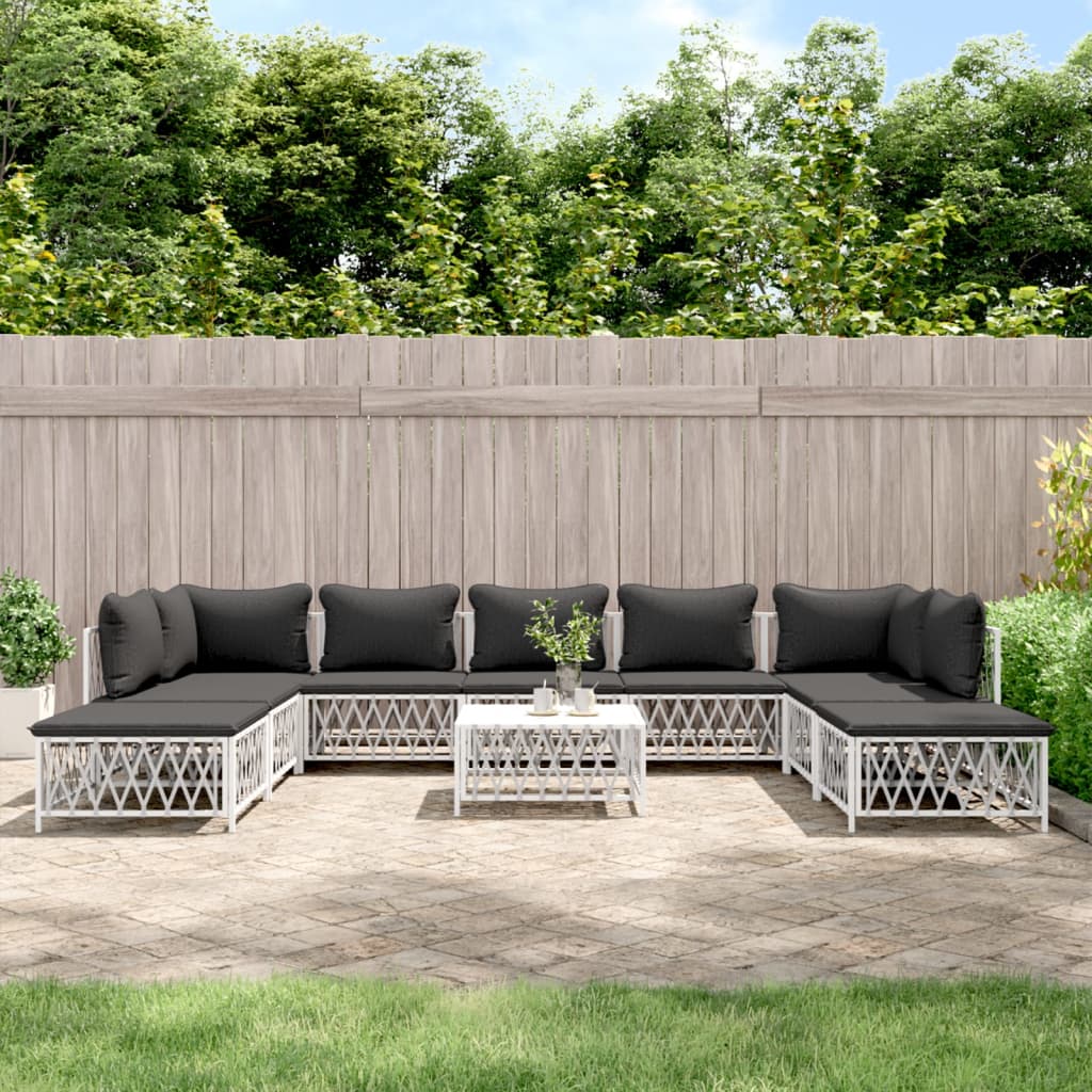 10-tlg. Garten-Lounge-Set mit Kissen Weiß Stahl - Pazzar.ch