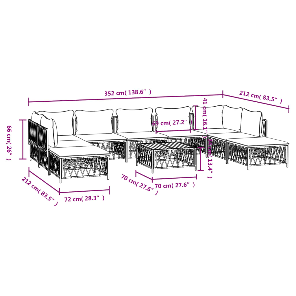 10-tlg. Garten-Lounge-Set mit Kissen Anthrazit Stahl