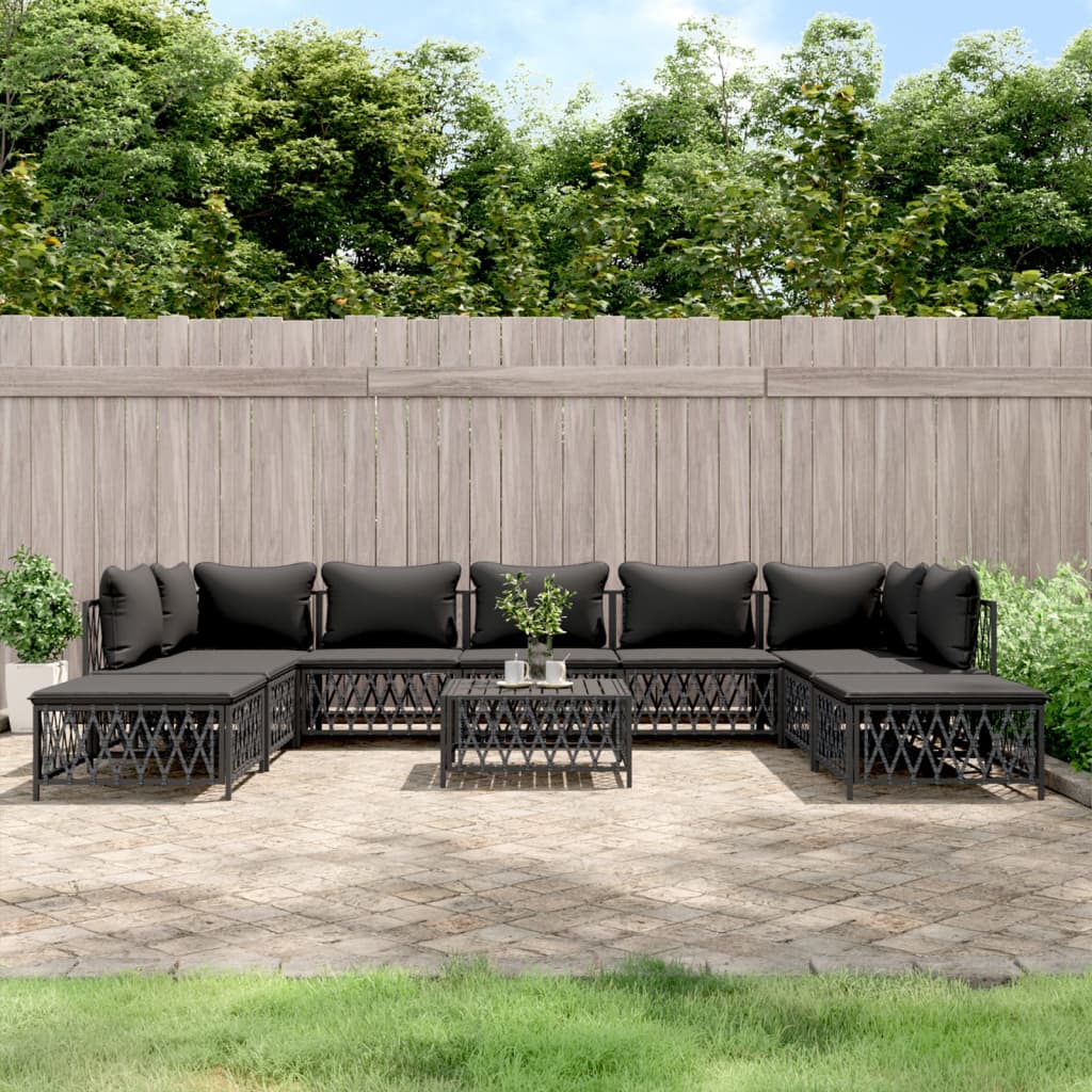 10-tlg. Garten-Lounge-Set mit Kissen Anthrazit Stahl - Pazzar.ch