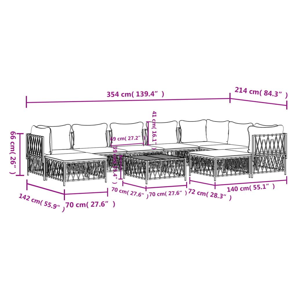 10-tlg. Garten-Lounge-Set mit Kissen Weiß Stahl