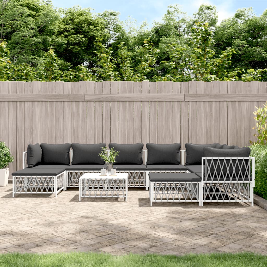 10-tlg. Garten-Lounge-Set mit Kissen Weiß Stahl - Pazzar.ch