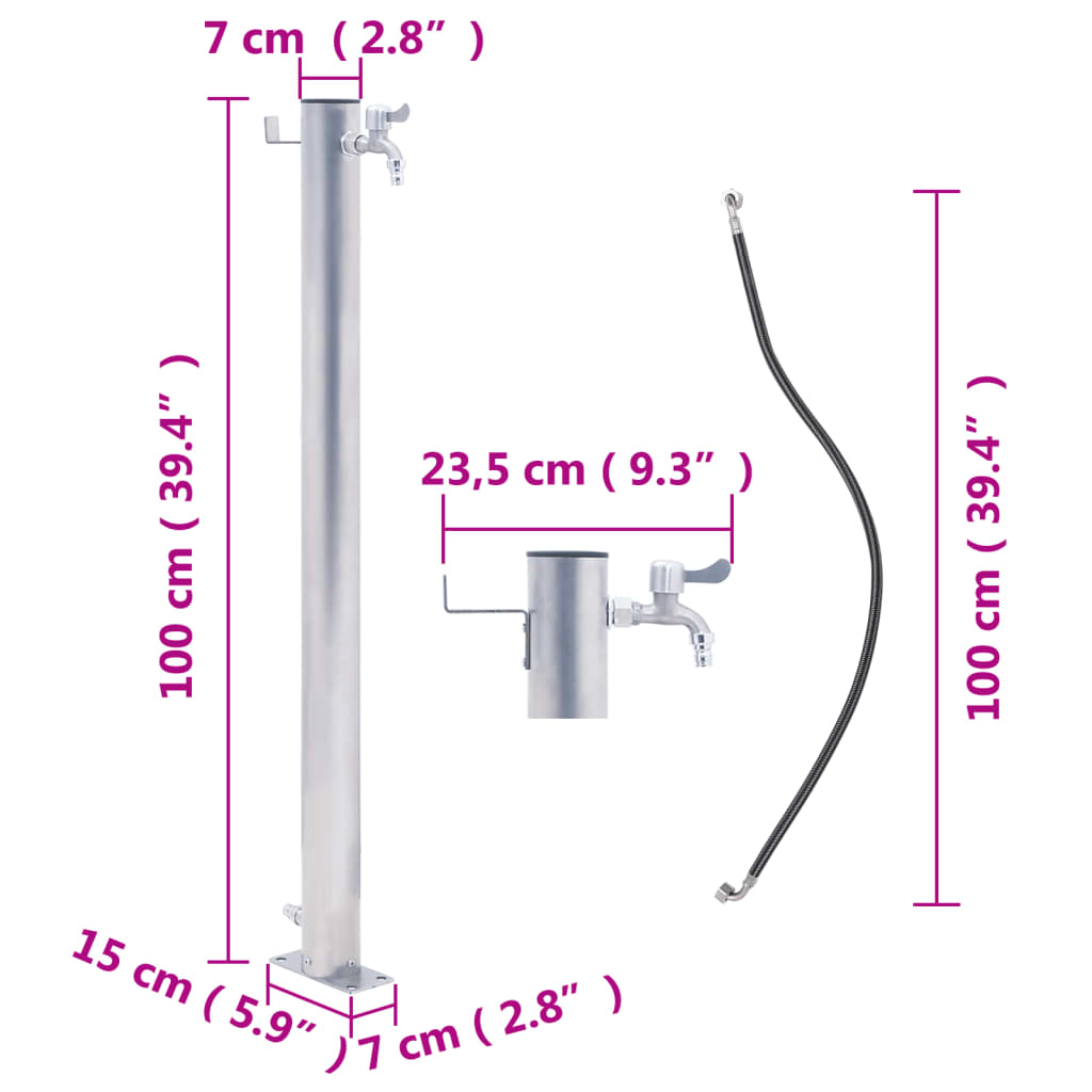 Wassersäule für den Garten 100 cm Edelstahl Rund