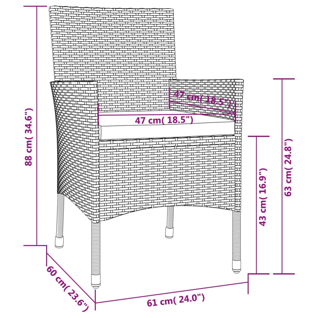 11-tlg. Garten-Essgruppe mit Kissen Schwarz Poly Rattan - Pazzar.ch