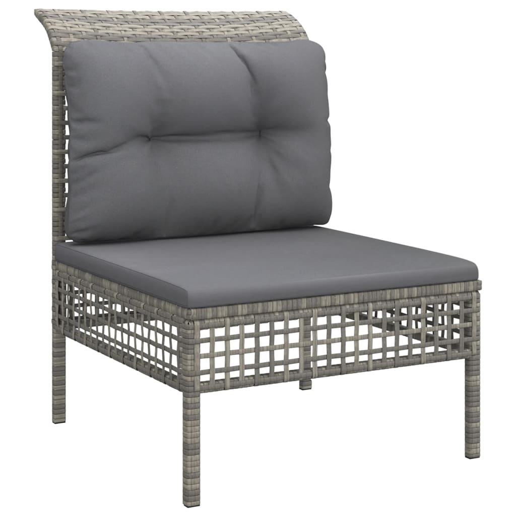 10-tlg. Garten-Lounge-Set mit Kissen Grau Poly Rattan