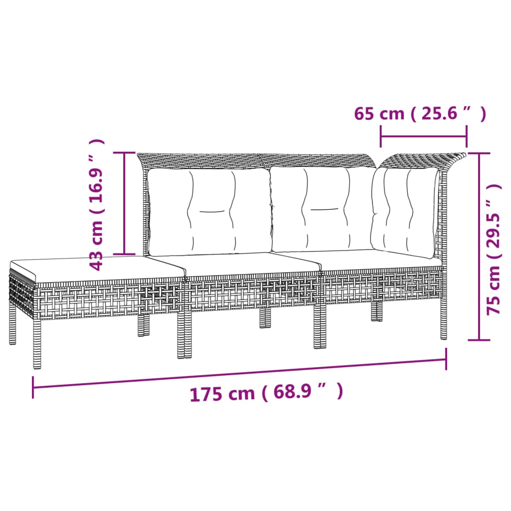 10-tlg. Garten-Lounge-Set mit Kissen Grau Poly Rattan - Pazzar.ch