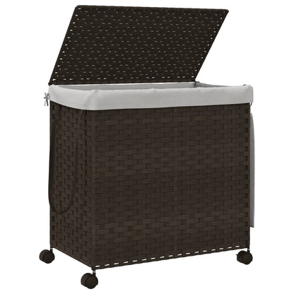 Wäschekorb mit Rollen Dunkelbraun 60x35x60,5 cm Rattan - Pazzar.ch
