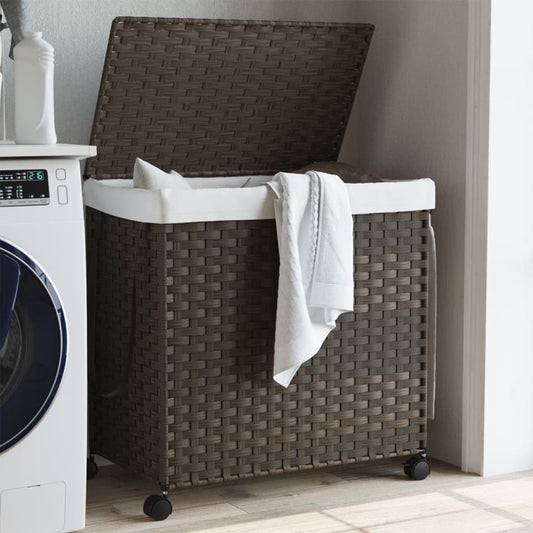 Wäschekorb mit Rollen Dunkelbraun 60x35x60,5 cm Rattan - Pazzar.ch