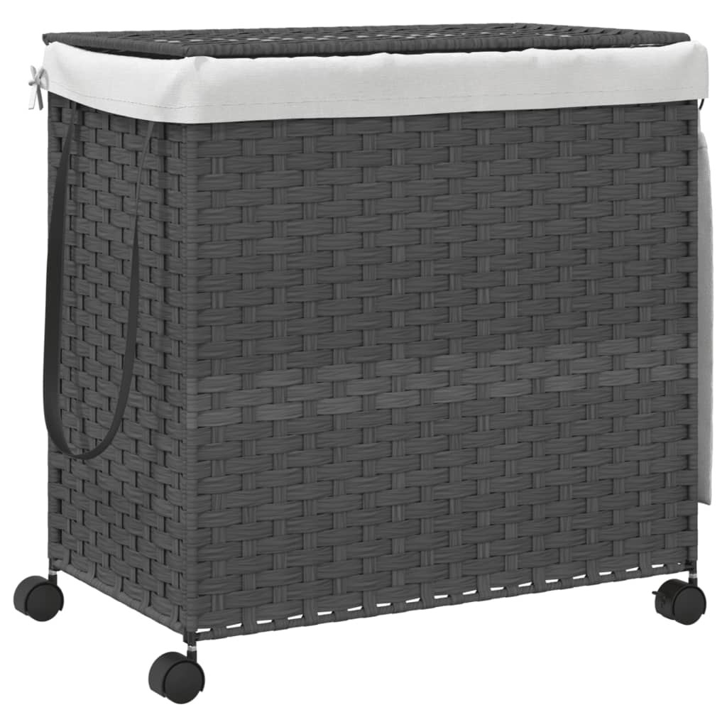 Wäschekorb mit Rollen Grau 60x35x60,5 cm Rattan - Pazzar.ch