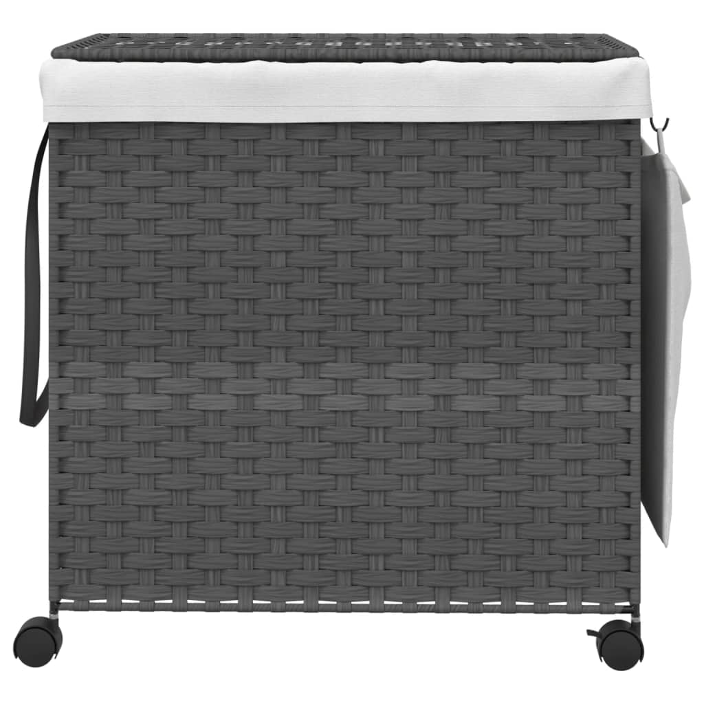 Wäschekorb mit Rollen Grau 60x35x60,5 cm Rattan - Pazzar.ch