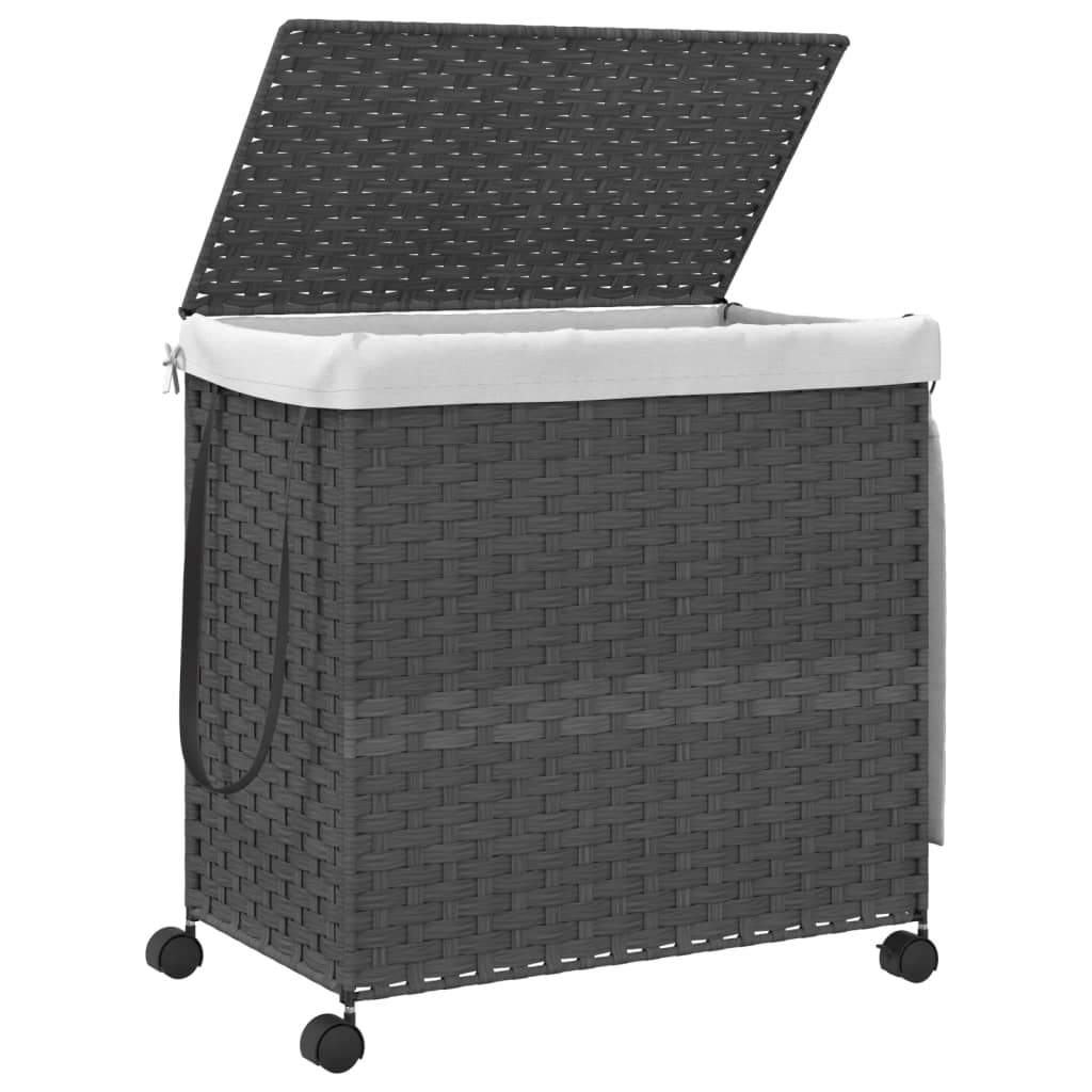 Wäschekorb mit Rollen Grau 60x35x60,5 cm Rattan - Pazzar.ch