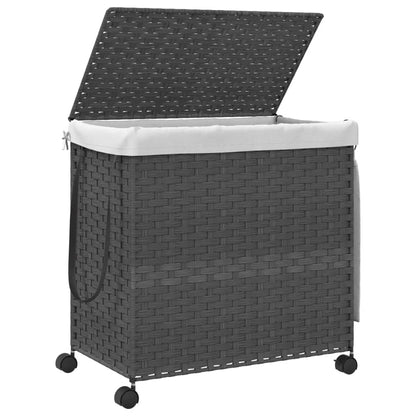 Wäschekorb mit Rollen Grau 60x35x60,5 cm Rattan - Pazzar.ch