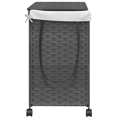 Wäschekorb mit Rollen Grau 60x35x60,5 cm Rattan - Pazzar.ch