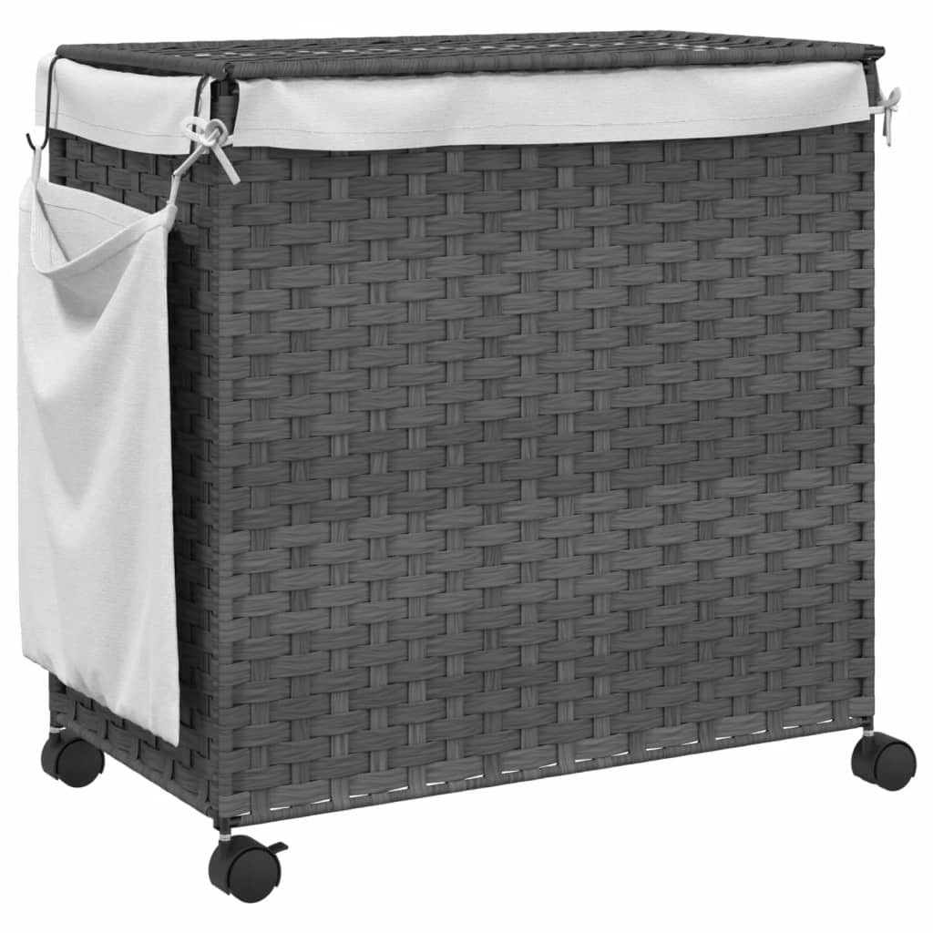 Wäschekorb mit Rollen Grau 60x35x60,5 cm Rattan - Pazzar.ch