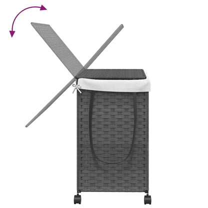 Wäschekorb mit Rollen Grau 60x35x60,5 cm Rattan - Pazzar.ch