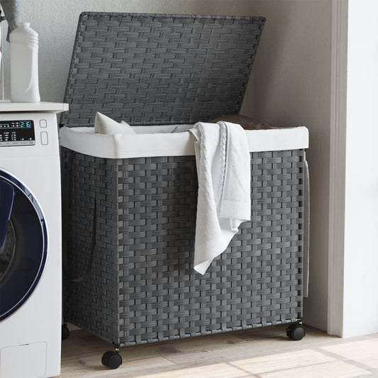 Wäschekorb mit Rollen Grau 60x35x60,5 cm Rattan - Pazzar.ch