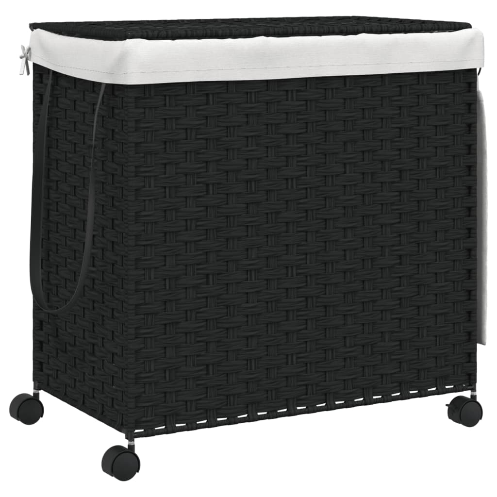 Wäschekorb mit Rollen Schwarz 60x35x60,5 cm Rattan - Pazzar.ch
