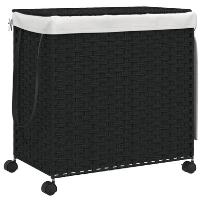 Wäschekorb mit Rollen Schwarz 60x35x60,5 cm Rattan - Pazzar.ch