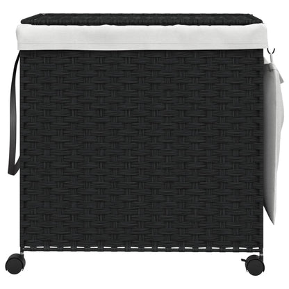 Wäschekorb mit Rollen Schwarz 60x35x60,5 cm Rattan - Pazzar.ch