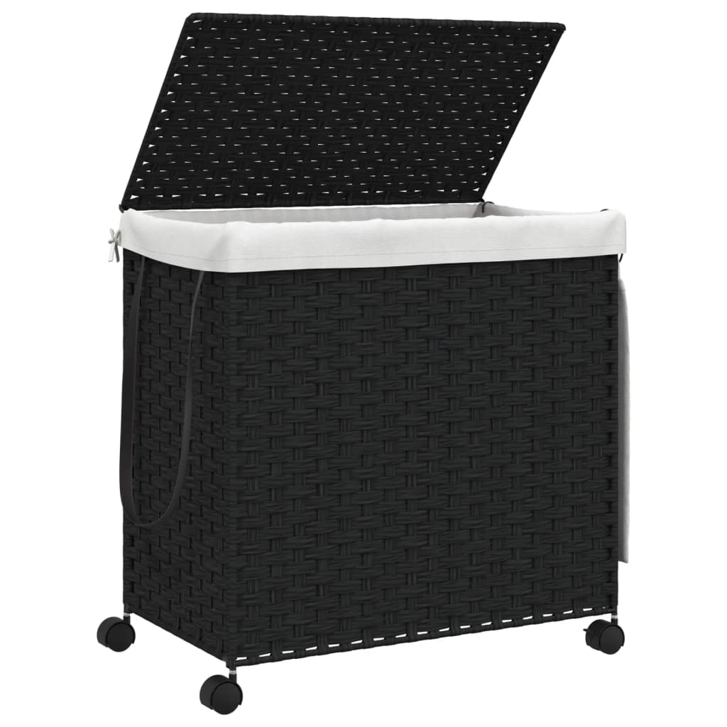 Wäschekorb mit Rollen Schwarz 60x35x60,5 cm Rattan - Pazzar.ch