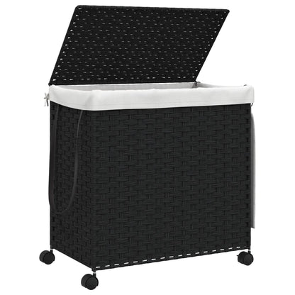 Wäschekorb mit Rollen Schwarz 60x35x60,5 cm Rattan - Pazzar.ch