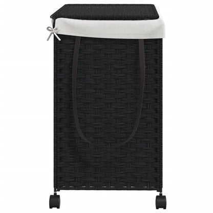 Wäschekorb mit Rollen Schwarz 60x35x60,5 cm Rattan - Pazzar.ch