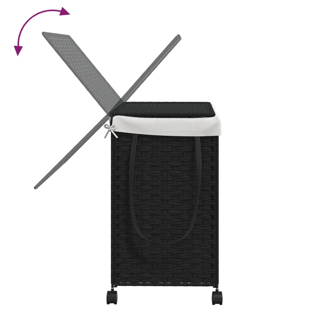 Wäschekorb mit Rollen Schwarz 60x35x60,5 cm Rattan - Pazzar.ch