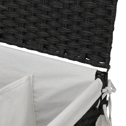 Wäschekorb mit Rollen Schwarz 60x35x60,5 cm Rattan - Pazzar.ch