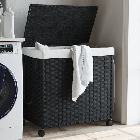 Wäschekorb mit Rollen Schwarz 60x35x60,5 cm Rattan - Pazzar.ch