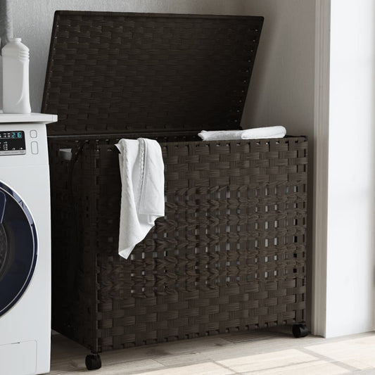 Wäschekorb mit Rollen Dunkelbraun 66x35x60 cm Rattan - Pazzar.ch