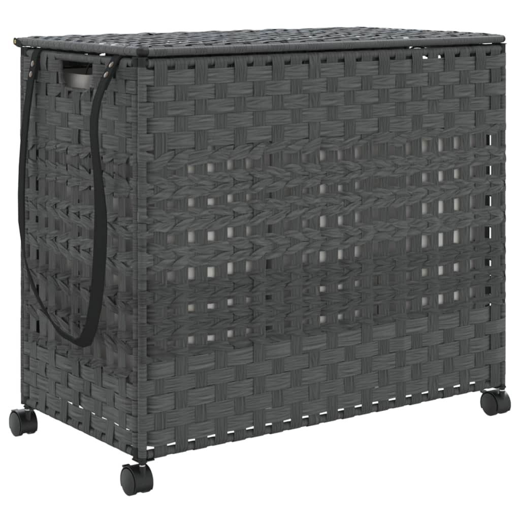 Wäschekorb mit Rollen Grau 66x35x60 cm Rattan - Pazzar.ch