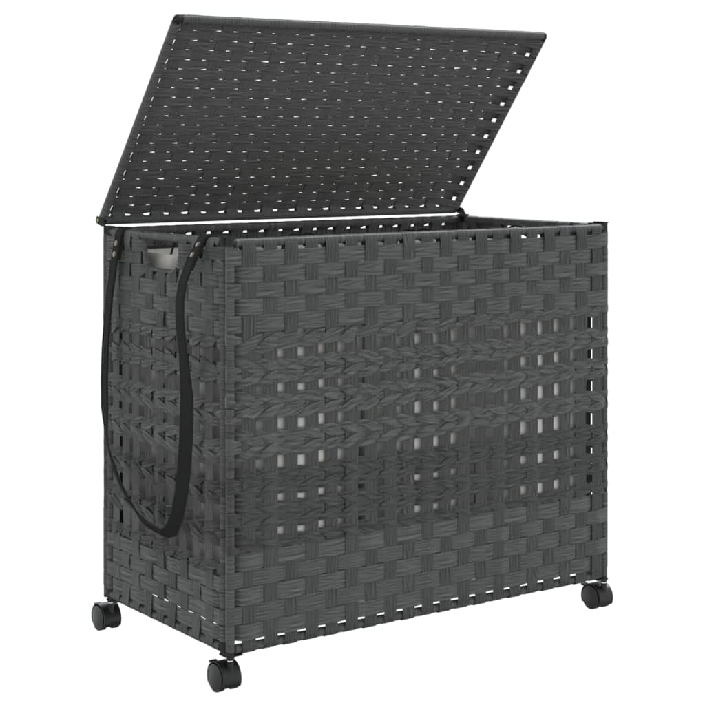 Wäschekorb mit Rollen Grau 66x35x60 cm Rattan - Pazzar.ch
