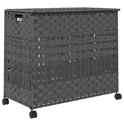 Wäschekorb mit Rollen Grau 66x35x60 cm Rattan - Pazzar.ch
