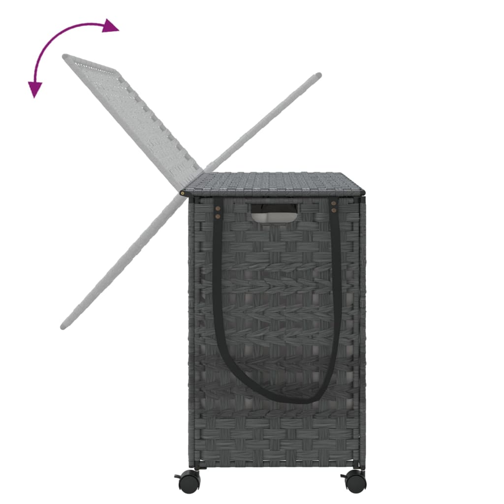 Wäschekorb mit Rollen Grau 66x35x60 cm Rattan - Pazzar.ch