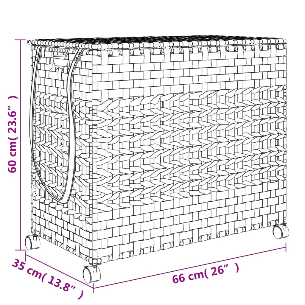 Wäschekorb mit Rollen Grau 66x35x60 cm Rattan - Pazzar.ch