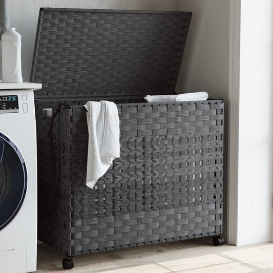 Wäschekorb mit Rollen Grau 66x35x60 cm Rattan - Pazzar.ch