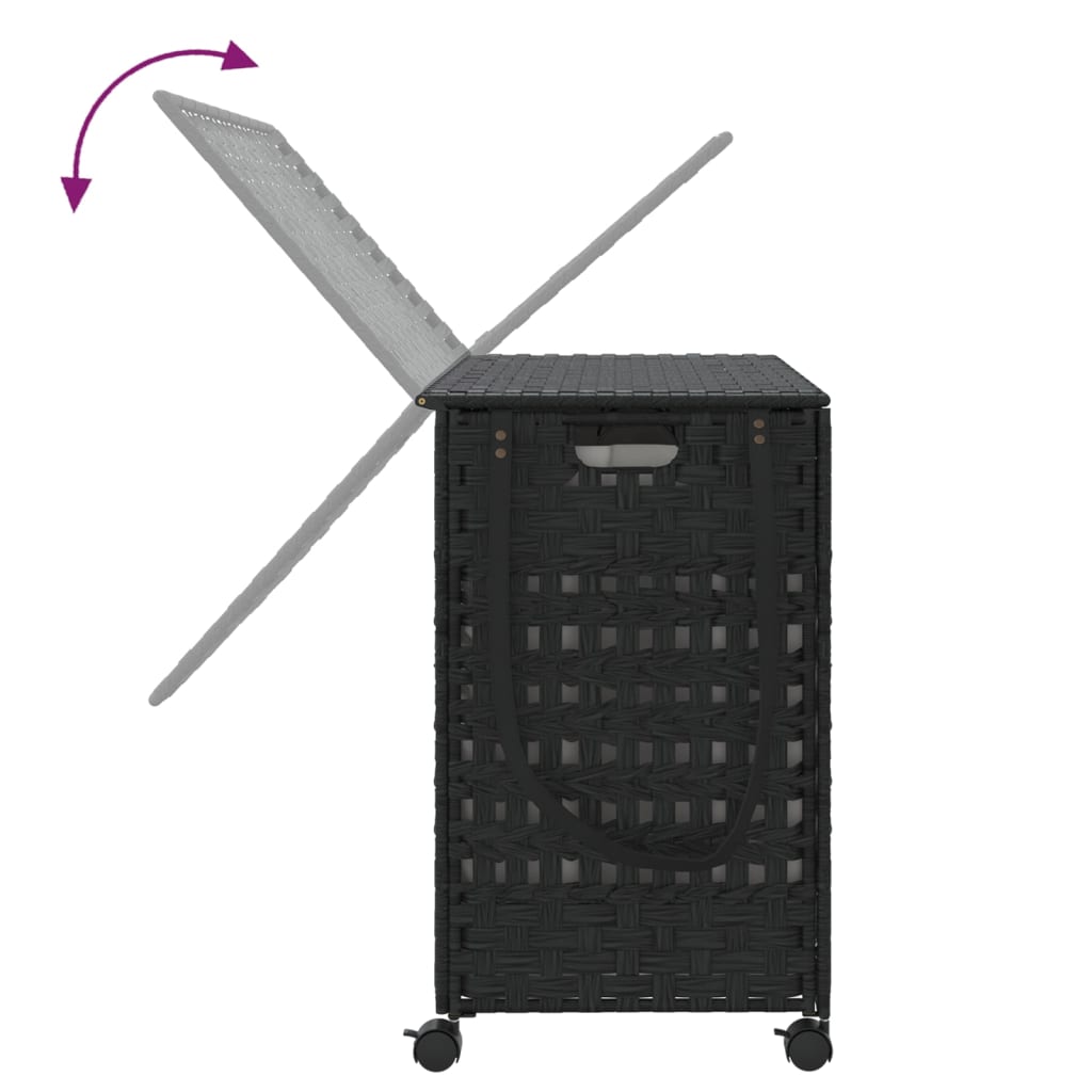 Wäschekorb mit Rollen Schwarz 66x35x60 cm Rattan - Pazzar.ch