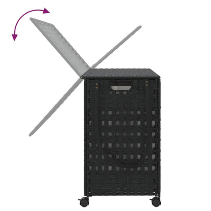 Wäschekorb mit Rollen Schwarz 66x35x60 cm Rattan - Pazzar.ch
