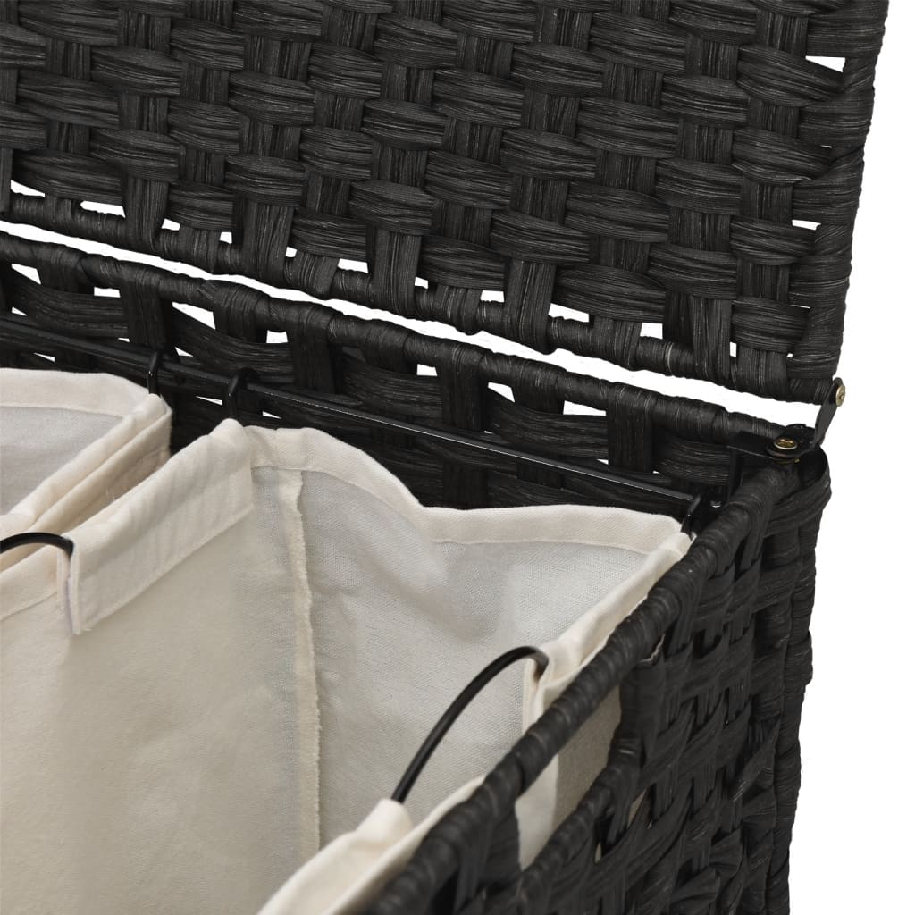 Wäschekorb mit Rollen Schwarz 66x35x60 cm Rattan - Pazzar.ch